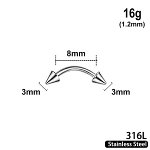 Мікробанан для пірсингу з конусами 3 мм, 16g, хірургічна сталь.