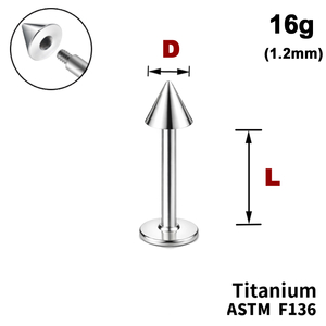 Лабрет з конусом, 16g&nbsp;(1.2мм), Зовні різьблення, ТИТАН