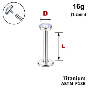 Лабрет з диском з Кристалом&nbsp;AB, 16g&nbsp;(1.2мм), Усередині різьблення, ТИТАН