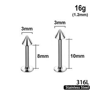 Лабрет для пірсингу з конусом 3 мм, 16g, хірургічна сталь.
