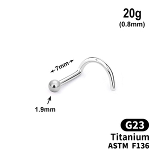 Сережка нострила вигнута з кулькою, 20g, 6мм, ТИТАН