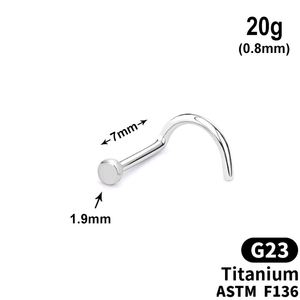Серьга нострилла изогнутая с диском, 20g, 6мм, титан