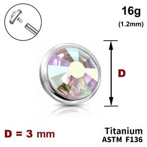 Накрутка диск з Кристалом&nbspAB 3 мм, 16G (1,2 мм), ТИТАН, для пірсингу