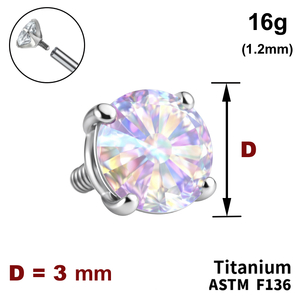 Накрутка  з Кристалом&nbspAB 3 мм, 16G (1,2 мм), ТИТАН, для пірсингу