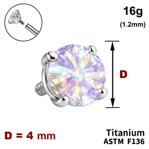 Накрутка  з Кристалом&nbspAB 4 мм, 16G (1,2 мм), ТИТАН, для пірсингу