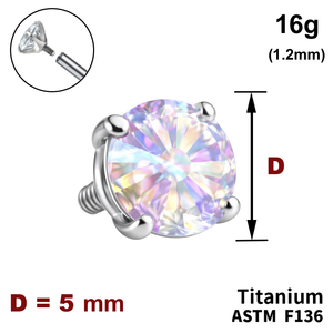 Накрутка  з Кристалом&nbspAB 5 мм, 16G (1,2 мм), ТИТАН, для пірсингу
