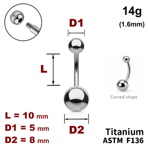 Банан у пуп 10мм, кульки 5мм і 8мм, 14g (1.6мм), Зовнішнє різьблення, ТИТАН