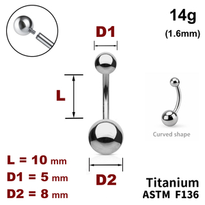 Банан у пуп 10мм, кульки  5мм і 8мм, 14g (1.6мм), Внутрішнє різьблення, ТИТАН