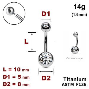 Банан у пуп 10мм, кульки з кристалами 5мм і 8мм, 14g (1.6мм), Внутрішнє різьблення, ТИТАН