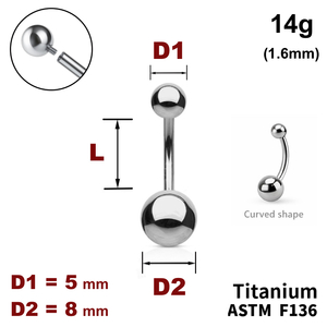 Банан в пупок, шарики  5мм и 8мм, 14g&nbsp;(1.6мм), Внутри резьба, ТИТАН