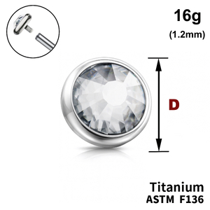 Накрутка диск з Прозорим Кристалом 16G (1,2 мм), ТИТАН, для пірсингу