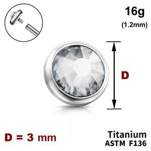 Накрутка диск з Прозорим Кристалом 3 мм, 16G (1,2 мм), ТИТАН, для пірсингу