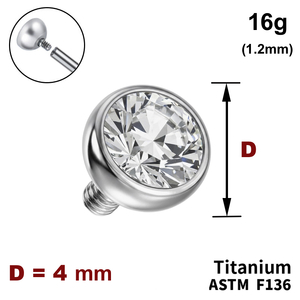 Накрутка напівсфера з Прозорим Кристалом 4мм, 16G (1,2 мм), ТИТАН, для пірсингу