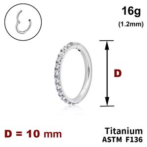 Кільце-клікер 10мм, з кристалами по кромці, 16g (1.2мм), ТИТАН