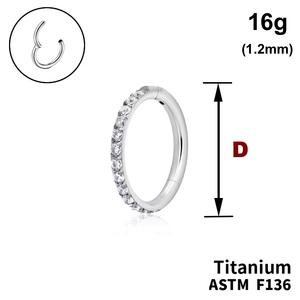 Кільце-клікер, з кристалами по кромці, 16g&nbsp;(1.2мм), ТИТАН