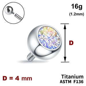 Кулька з кристалом&nbspAB 4мм, 16g (1,2мм), Зовні різьблення, ТИТАН