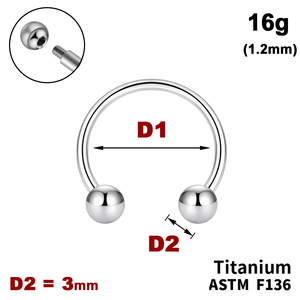 Підкова (Циркуляр) з кульками 3мм, 16g&nbsp;(1.2мм), Зовні різьблення, ТИТАН