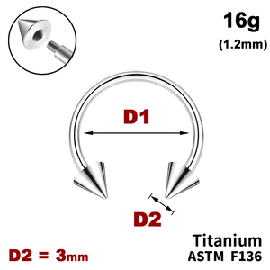 Підкова (Циркуляр) з конусами 3мм, 16g&nbsp;(1.2мм), Зовні різьблення, ТИТАН
