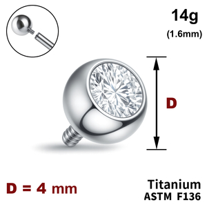 Кулька з кристалом 4мм, 14g (1,6мм), Зовні різьблення, ТИТАН