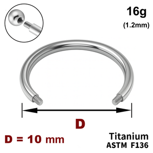 Ножка подковы 10мм, 16g (1,2мм), Снаружи резьба, ТИТАН