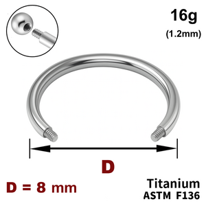 Ножка подковы 8мм, 16g (1,2мм), Снаружи резьба, ТИТАН