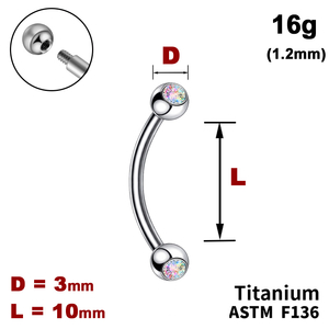 Мікробанан 10мм з кульками з Кристалом АВ 3мм, 16g&nbsp;(1.2мм), Зовні різьблення, ТИТАН