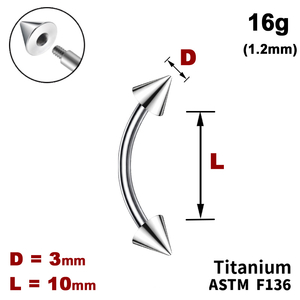 Мікробанан 10мм з конусами 3мм, 16g&nbsp;(1.2мм), Зовні різьблення, ТИТАН