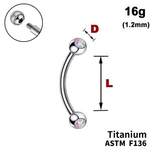 Мікробанан з кульками з Кристалом АB, 16g&nbsp;(1.2мм), Зовні різьблення, ТИТАН