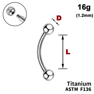 Мікробанан з кульками, 16g&nbsp;(1.2мм), Зовні різьблення, ТИТАН