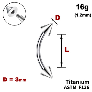 Мікробанан з конусами 3мм, 16g&nbsp;(1.2мм), Зовні різьблення, ТИТАН