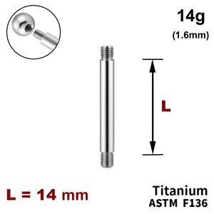 Ножка штанги 14мм, 14g (1,6мм), Снаружи резьба, ТИТАН