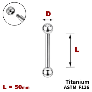 Штанга (барбел) 50мм з кульками, одна з яких з Прозорим Кристалом, Зовні різьблення, ТИТАН