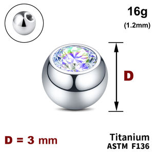 Кулька з кристалом&nbspAB 3мм, 16g (1,2мм), Усередині різьблення, ТИТАН