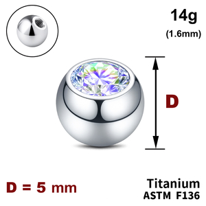 Кулька з кристалом&nbspAB 5мм, 14g (1,6мм), Усередині різьблення, ТИТАН