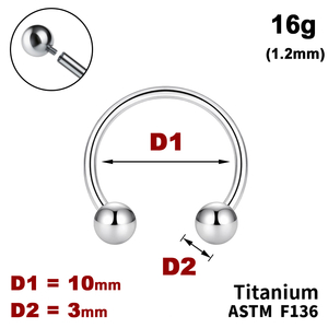 Підкова (Циркуляр) 10мм з кульками 3мм, 16g&nbsp;(1.2мм), Усередені різьблення, ТИТАН