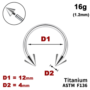 Підкова (Циркуляр) 12мм з конусами 4мм, 16g&nbsp;(1.2мм), Усередені різьблення, ТИТАН