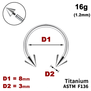 Підкова (Циркуляр) 8мм з конусами 3мм, 16g&nbsp;(1.2мм), Усередені різьблення, ТИТАН