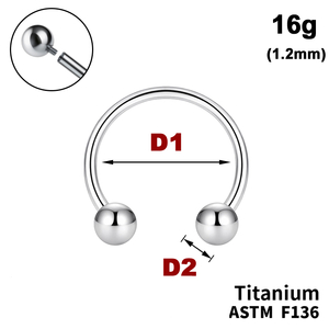 Подкова (Циркуляр) с шариками, 16g&nbsp;(1.2мм), Внутри резьба, ТИТАН
