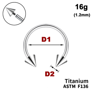 Підкова (Циркуляр) з конусами, 16g&nbsp;(1.2мм), Усередені різьблення, ТИТАН
