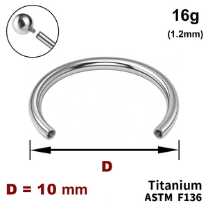 Ніжка підкови 10мм, 16g (1,2мм), Усередині різьблення, ТИТАН