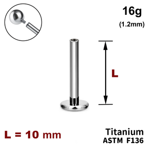 Ножка лабрета 10мм, 16g (1,2мм), Внутри резьба, ТИТАН