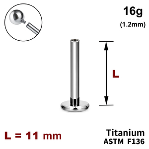 Ніжка лабрета 11мм, 16g (1,2мм), Усередині різьблення, ТИТАН