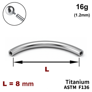 Ніжка мікробанана 8мм, 16g (1,2мм), Усередині різьблення, ТИТАН