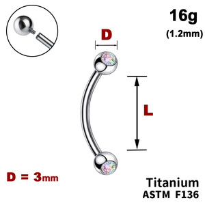 Мікробанан з кульками з Кристалом АВ 3мм, 16g&nbsp;(1.2мм), Усередині різьблення, ТИТАН