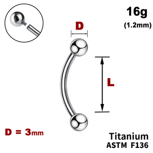 Мікробанан з кульками 3мм, 16g&nbsp;(1.2мм), Усередині різьблення, ТИТАН