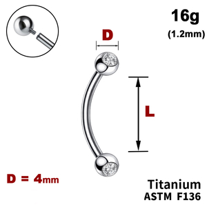 Мікробанан з кульками з Прозорим Кристалом 4мм, 16g&nbsp;(1.2мм), Усередині різьблення, ТИТАН