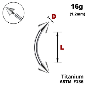 Мікробанан з конусами, 16g&nbsp;(1.2мм), Усередині різьблення, ТИТАН