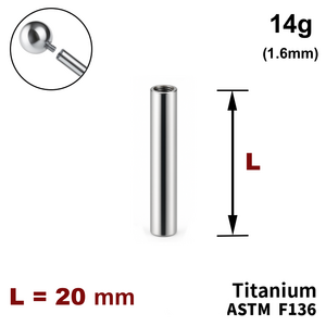 Ніжка штанги 20мм, 14g (1,6мм), Усередині різьблення, ТИТАН