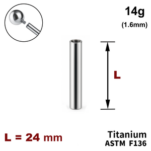 Ножка штанги 24мм, 14g (1,6мм), Внутри резьба, ТИТАН