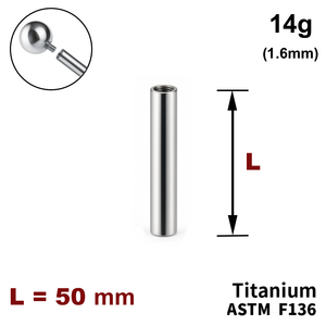 Ніжка штанги 50мм, 14g (1,6мм), Усередині різьблення, ТИТАН